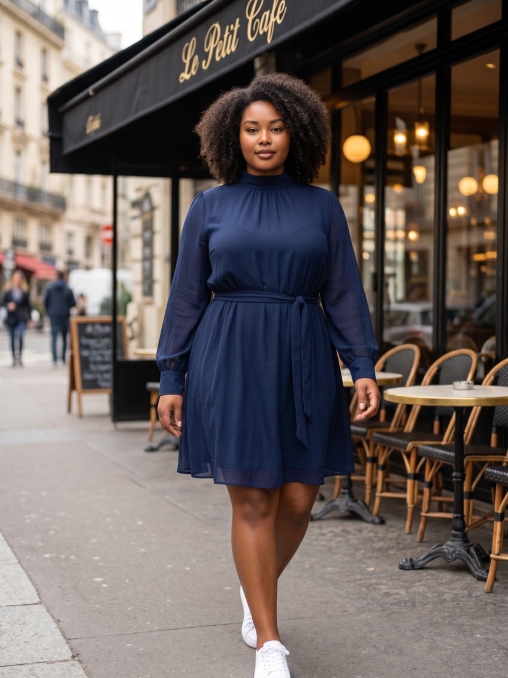 She + Sky Navy Long Sleeve High-Neck Shift Dress